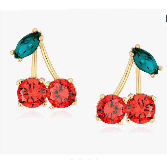 Kate Spade New York Ma Cherie Cherry Crystal Stud Earrings ~ Dainty Fruit Bling - Picture 5 of 12
